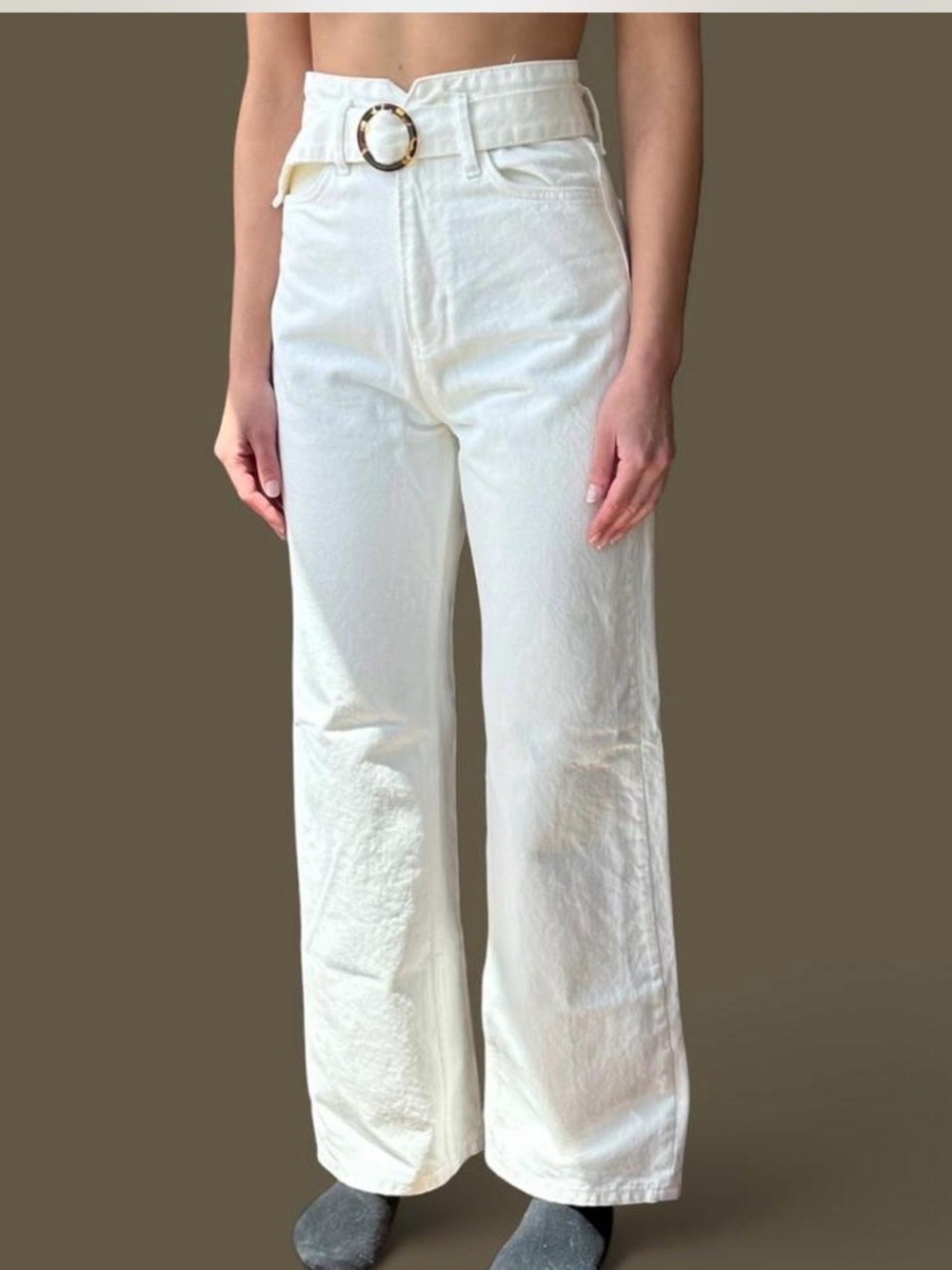 Reformation White High-Rise Wide Leg Jeans with Matching Belt